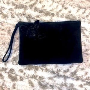 Ruth Saltz Vintage Black Suede Wristlet/Clutch w/ Signature Rose *EUC*